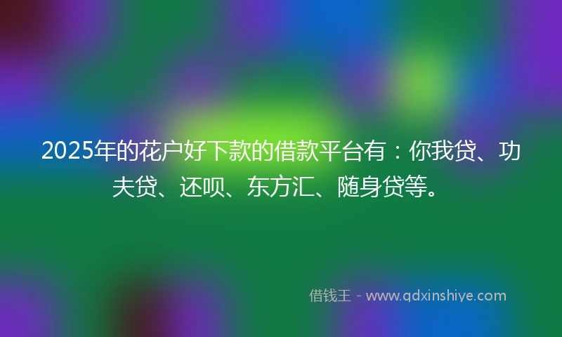 2025年的花户好下款的借款平台有：你我贷、功夫贷、还呗、东方汇、随身贷等。