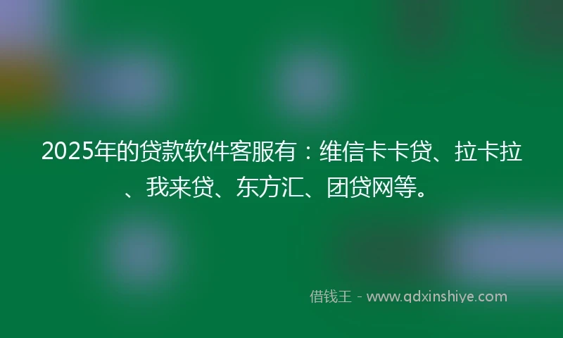 2025年的贷款软件客服有:维信卡卡贷、拉卡拉、我来贷、东方汇、团贷网等。