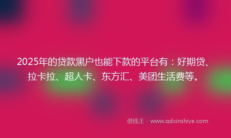 2025年的贷款黑户也能下款的平台有：好期贷、拉卡拉、超人卡、东方汇、美团生活费等。