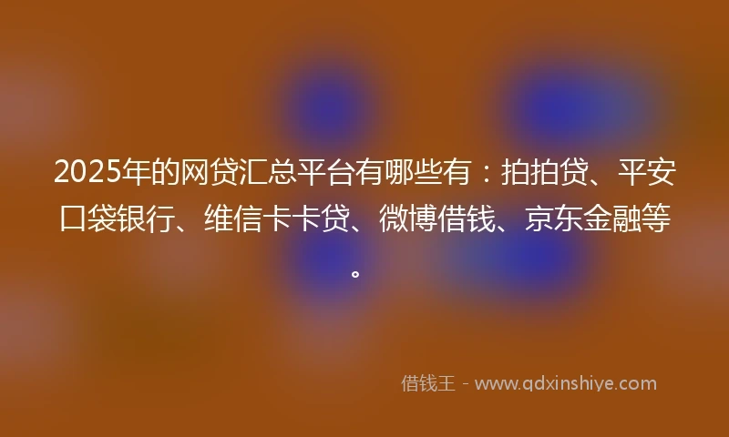 2025年的网贷汇总平台有哪些有：拍拍贷、平安口袋银行、维信卡卡贷、微博借钱、京东金融等。