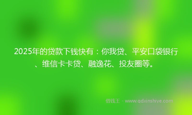 2025年的贷款下钱快有：你我贷、平安口袋银行、维信卡卡贷、融逸花、投友圈等。