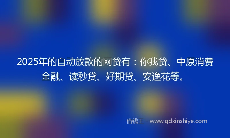 2025年的自动放款的网贷有：你我贷、中原消费金融、读秒贷、好期贷、安逸花等。