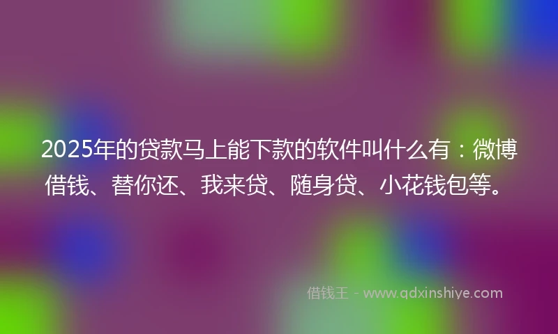 2025年的贷款马上能下款的软件叫什么有：微博借钱、替你还、我来贷、随身贷、小花钱包等。