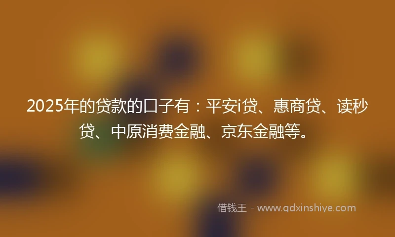 2025年的贷款的口子有：平安i贷、惠商贷、读秒贷、中原消费金融、京东金融等。