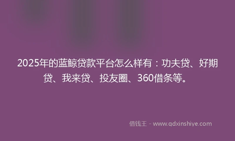 2025年的蓝鲸贷款平台怎么样有：功夫贷、好期贷、我来贷、投友圈、360借条等。