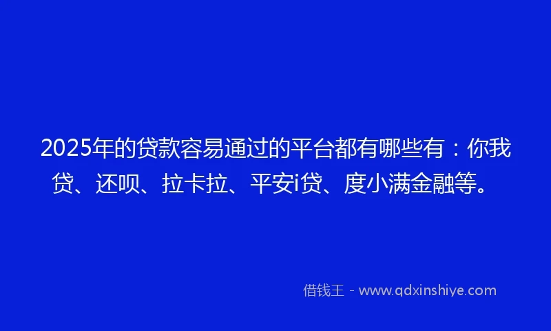 2025年的贷款容易通过的平台都有哪些有：你我贷、还呗、拉卡拉、平安i贷、度小满金融等。