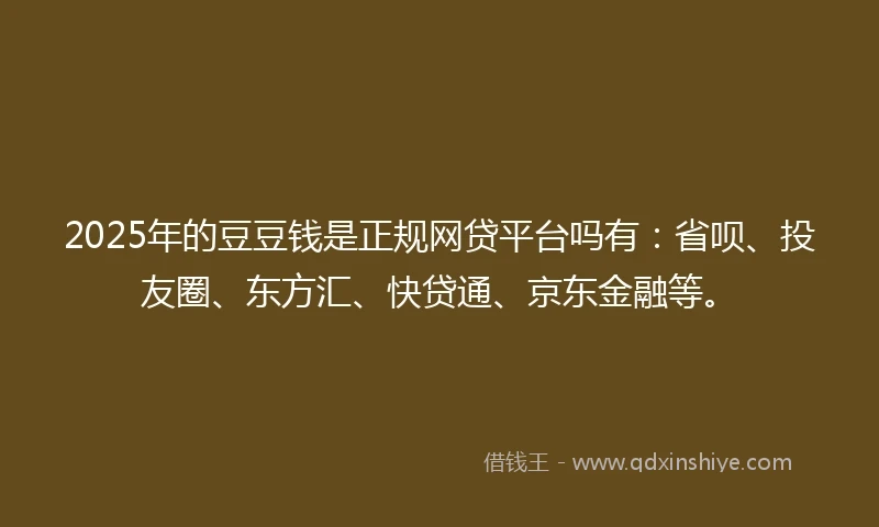 2025年的豆豆钱是正规网贷平台吗有：省呗、投友圈、东方汇、快贷通、京东金融等。