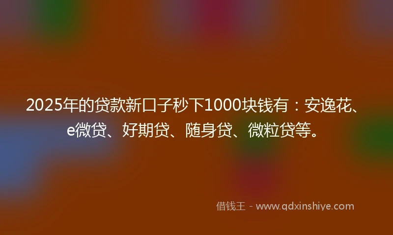 2025年的贷款新口子秒下1000块钱有：安逸花、e微贷、好期贷、随身贷、微粒贷等。