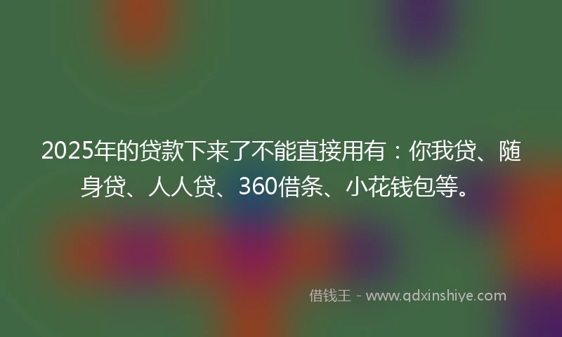 2025年的贷款下来了不能直接用有：你我贷、随身贷、人人贷、360借条、小花钱包等。