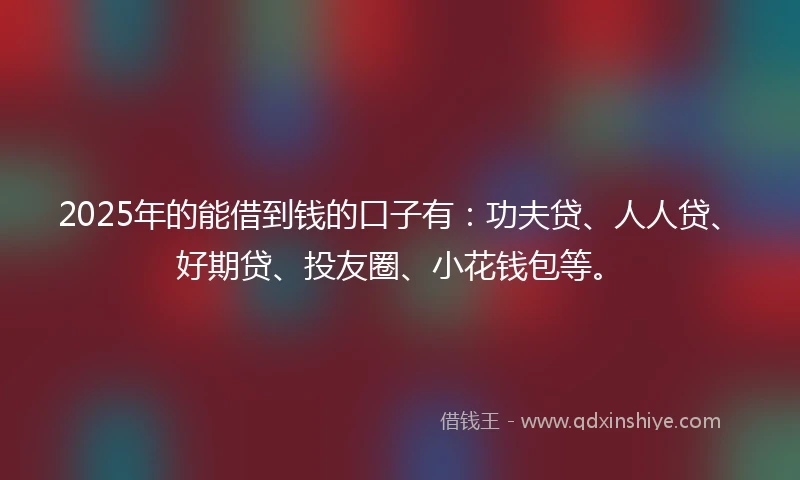 2025年的能借到钱的口子有：功夫贷、人人贷、好期贷、投友圈、小花钱包等。