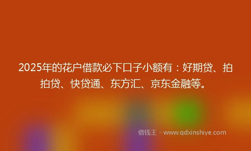 2025年的花户借款必下口子小额有：好期贷、拍拍贷、快贷通、东方汇、京东金融等。