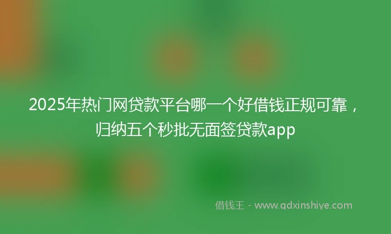 2025年热门网贷款平台哪一个好借钱正规可靠，归纳五个秒批无面签贷款app