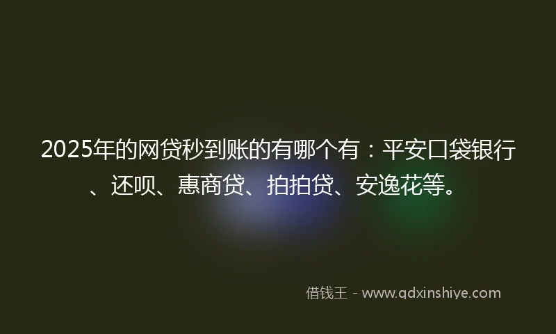 2025年的网贷秒到账的有哪个有：平安口袋银行、还呗、惠商贷、拍拍贷、安逸花等。