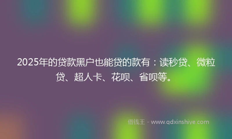 2025年的贷款黑户也能贷的款有：读秒贷、微粒贷、超人卡、花呗、省呗等。