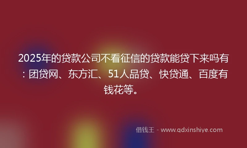 2025年的贷款公司不看征信的贷款能贷下来吗有：团贷网、东方汇、51人品贷、快贷通、百度有钱花等。