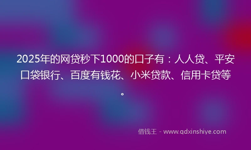 2025年的网贷秒下1000的口子有：人人贷、平安口袋银行、百度有钱花、小米贷款、信用卡贷等。