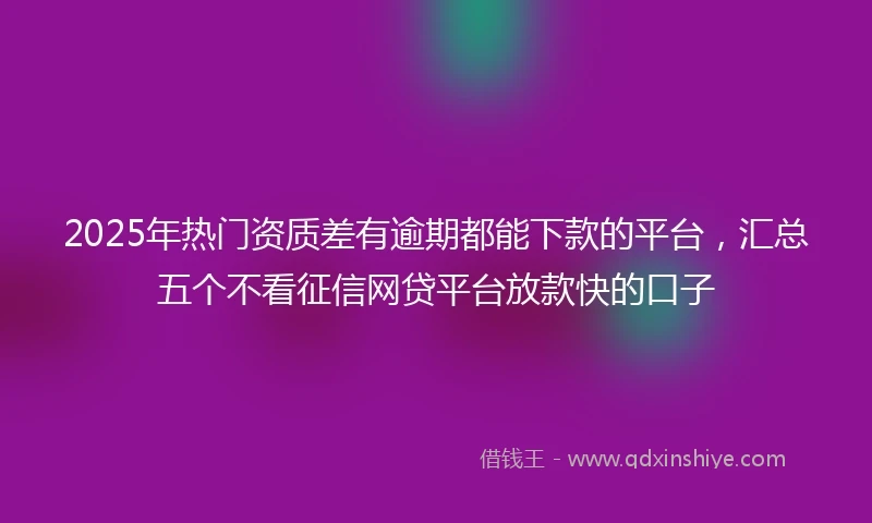 2025年热门资质差有逾期都能下款的平台,汇总五个不看征信网贷平台放款快的口子