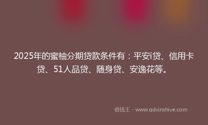 2025年的蜜柚分期贷款条件有：平安i贷、信用卡贷、51人品贷、随身贷、安逸花等。