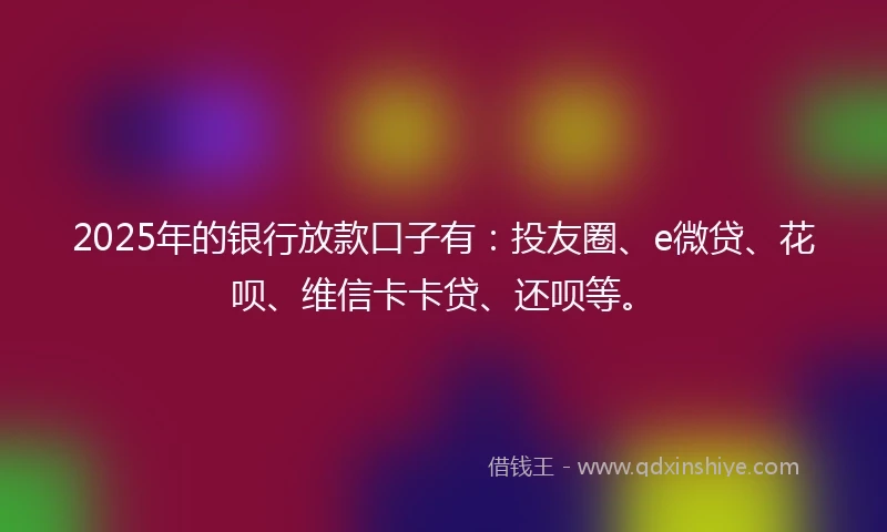 2025年的银行放款口子有：投友圈、e微贷、花呗、维信卡卡贷、还呗等。