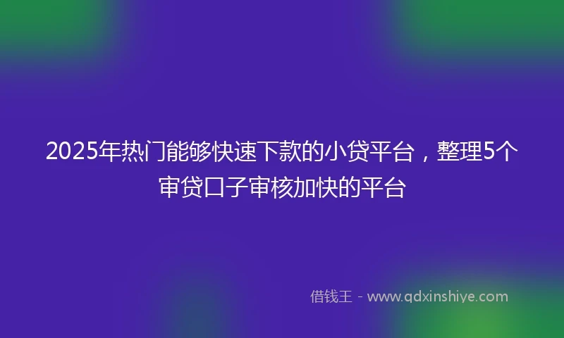 2025年热门能够快速下款的小贷平台，整理5个审贷口子审核加快的平台