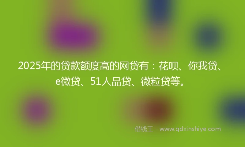 2025年的贷款额度高的网贷有:花呗、你我贷、e微贷、51人品贷、微粒贷等。