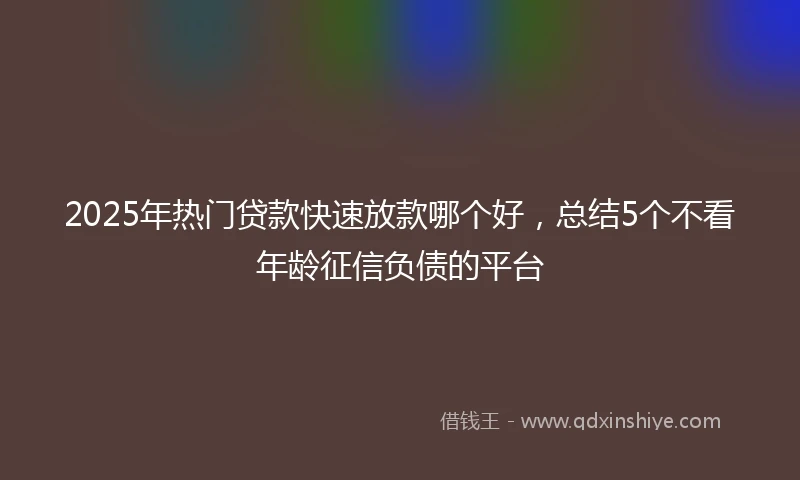 2025年热门贷款快速放款哪个好，总结5个不看年龄征信负债的平台