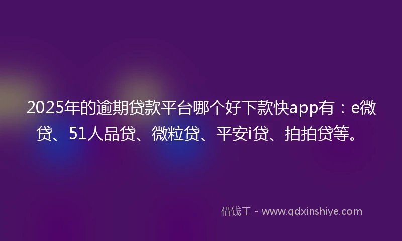 2025年的逾期贷款平台哪个好下款快app有：e微贷、51人品贷、微粒贷、平安i贷、拍拍贷等。