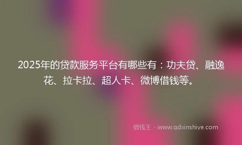 2025年的贷款服务平台有哪些有：功夫贷、融逸花、拉卡拉、超人卡、微博借钱等。