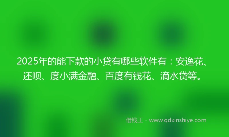 2025年的能下款的小贷有哪些软件有：安逸花、还呗、度小满金融、百度有钱花、滴水贷等。