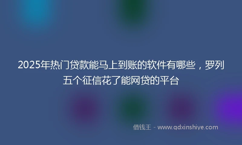2025年热门贷款能马上到账的软件有哪些，罗列五个征信花了能网贷的平台