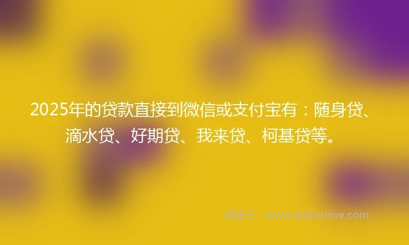 2025年的贷款直接到微信或支付宝有:随身贷、滴水贷、好期贷、我来贷、柯基贷等。
