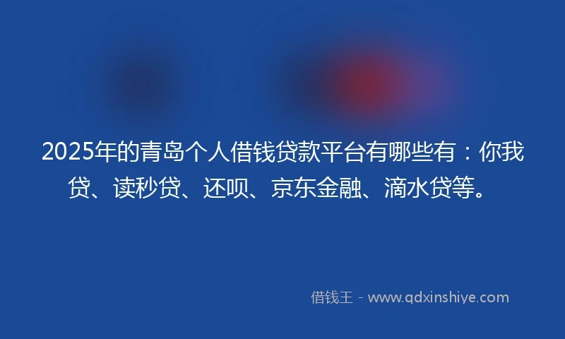 2025年的青岛个人借钱贷款平台有哪些有：你我贷、读秒贷、还呗、京东金融、滴水贷等。