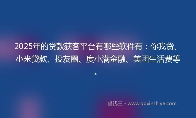 2025年的贷款获客平台有哪些软件有：你我贷、小米贷款、投友圈、度小满金融、美团生活费等。