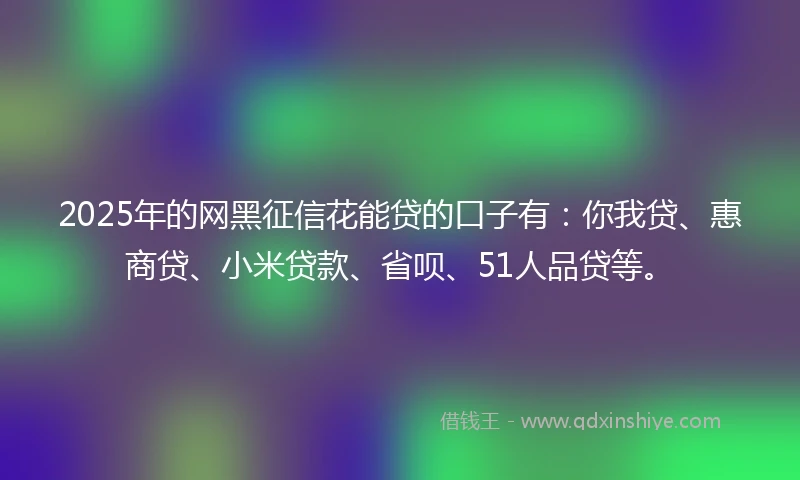2025年的网黑征信花能贷的口子有：你我贷、惠商贷、小米贷款、省呗、51人品贷等。