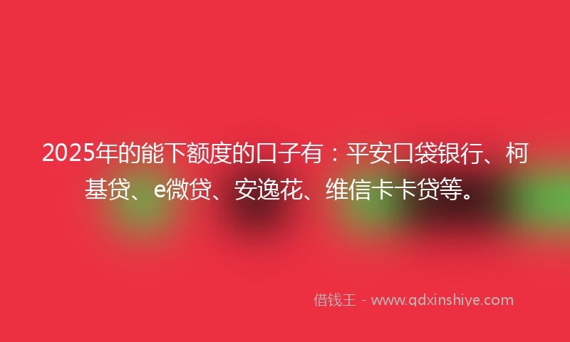 2025年的能下额度的口子有：平安口袋银行、柯基贷、e微贷、安逸花、维信卡卡贷等。