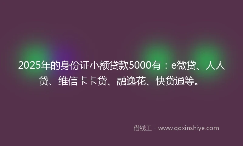 2025年的身份证小额贷款5000有：e微贷、人人贷、维信卡卡贷、融逸花、快贷通等。