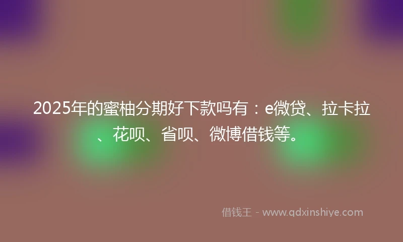 2025年的蜜柚分期好下款吗有：e微贷、拉卡拉、花呗、省呗、微博借钱等。