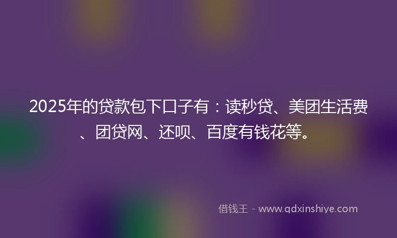 2025年的贷款包下口子有：读秒贷、美团生活费、团贷网、还呗、百度有钱花等。