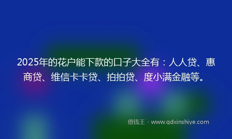 2025年的花户能下款的口子大全有：人人贷、惠商贷、维信卡卡贷、拍拍贷、度小满金融等。