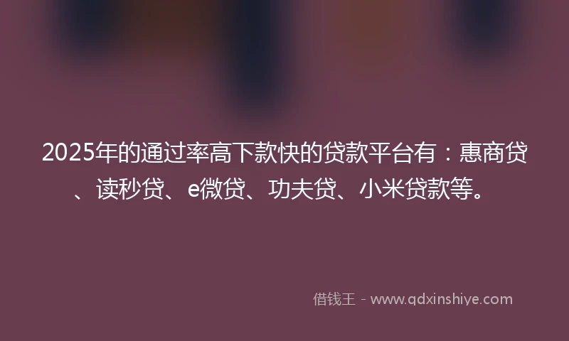 2025年的通过率高下款快的贷款平台有：惠商贷、读秒贷、e微贷、功夫贷、小米贷款等。