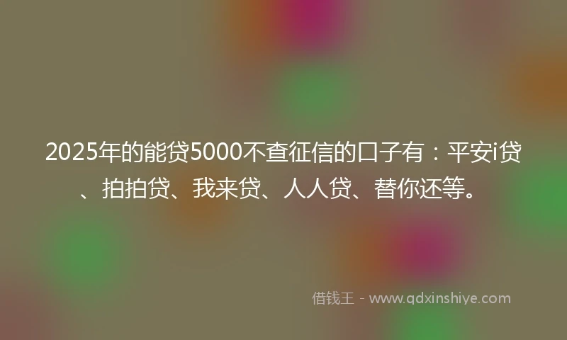 2025年的能贷5000不查征信的口子有：平安i贷、拍拍贷、我来贷、人人贷、替你还等。