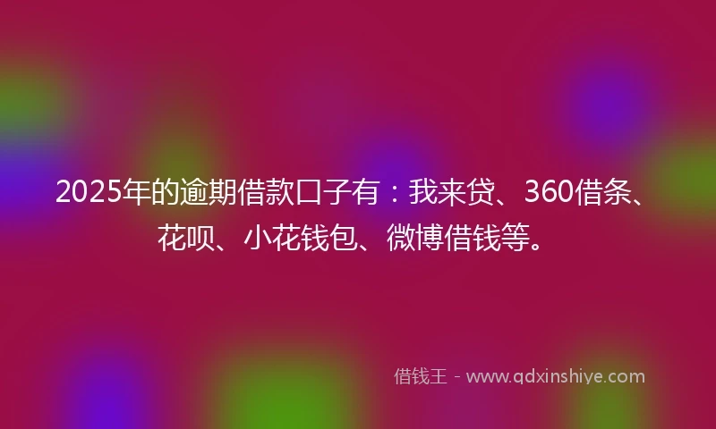 2025年的逾期借款口子有：我来贷、360借条、花呗、小花钱包、微博借钱等。