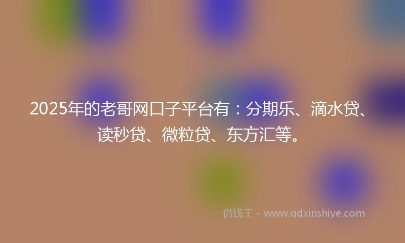 2025年的老哥网口子平台有：分期乐、滴水贷、读秒贷、微粒贷、东方汇等。