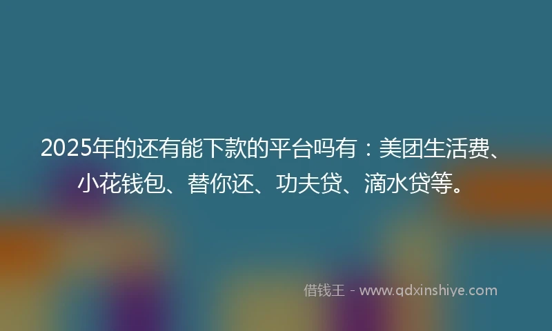 2025年的还有能下款的平台吗有：美团生活费、小花钱包、替你还、功夫贷、滴水贷等。