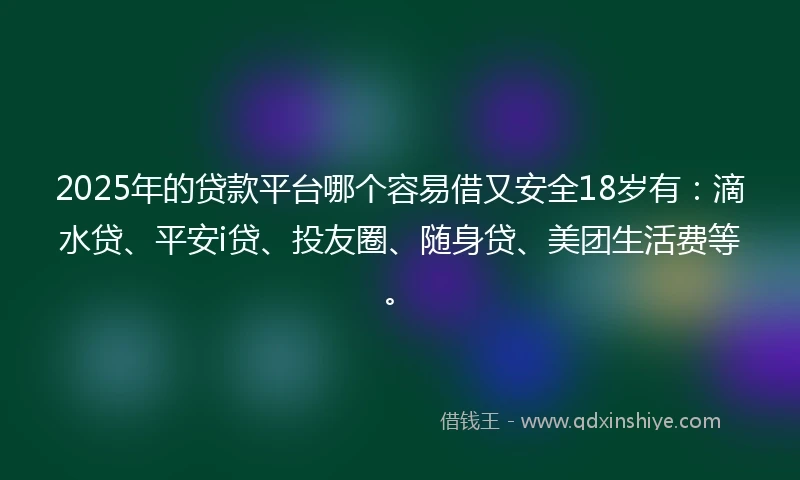 2025年的贷款平台哪个容易借又安全18岁有：滴水贷、平安i贷、投友圈、随身贷、美团生活费等。