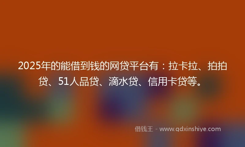2025年的能借到钱的网贷平台有：拉卡拉、拍拍贷、51人品贷、滴水贷、信用卡贷等。
