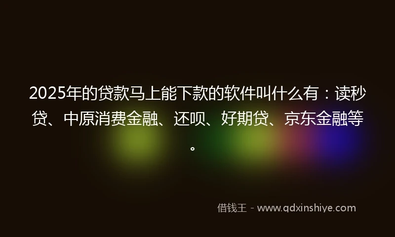 2025年的贷款马上能下款的软件叫什么有：读秒贷、中原消费金融、还呗、好期贷、京东金融等。