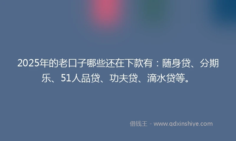 2025年的老口子哪些还在下款有：随身贷、分期乐、51人品贷、功夫贷、滴水贷等。
