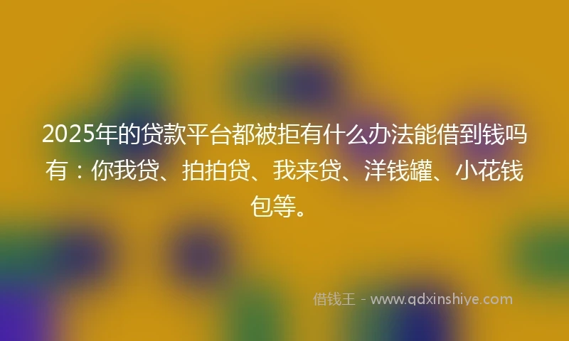 2025年的贷款平台都被拒有什么办法能借到钱吗有：你我贷、拍拍贷、我来贷、洋钱罐、小花钱包等。