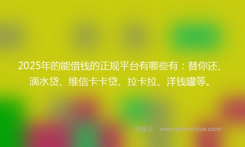 2025年的能借钱的正规平台有哪些有：替你还、滴水贷、维信卡卡贷、拉卡拉、洋钱罐等。